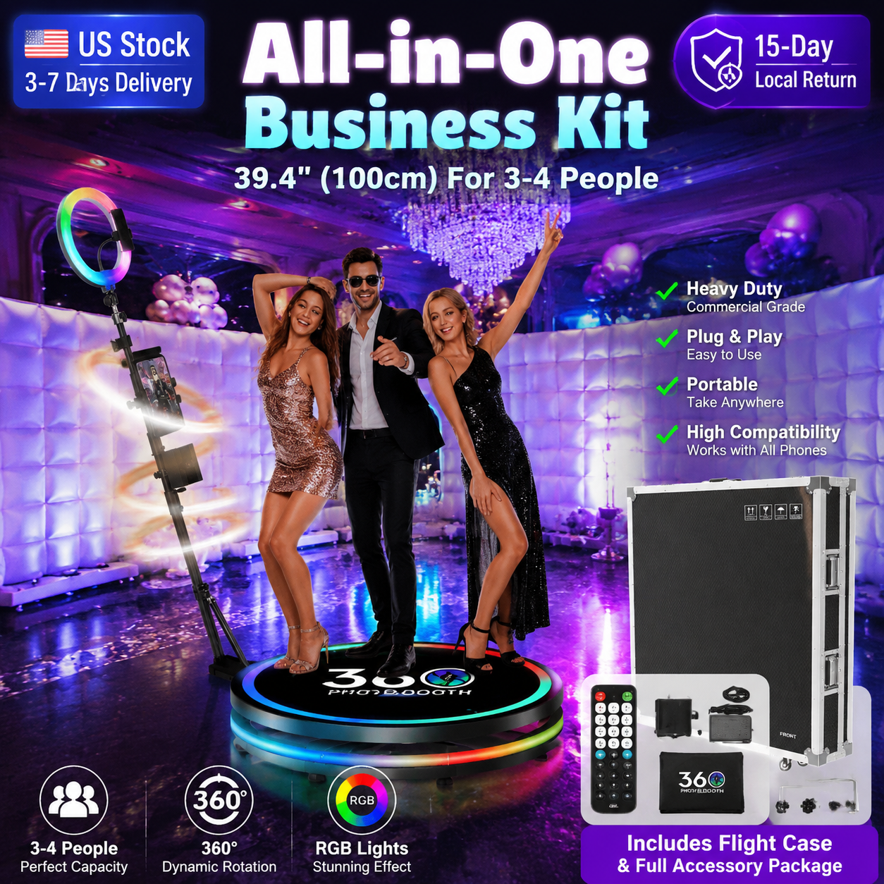 Photography Lighting Kit Rental - 360 Photo Booth Machine with RGB
