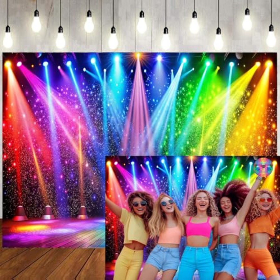 Photography Lighting Backdrop - 7x5ft Fabric Disco Rainbow Stage 70s